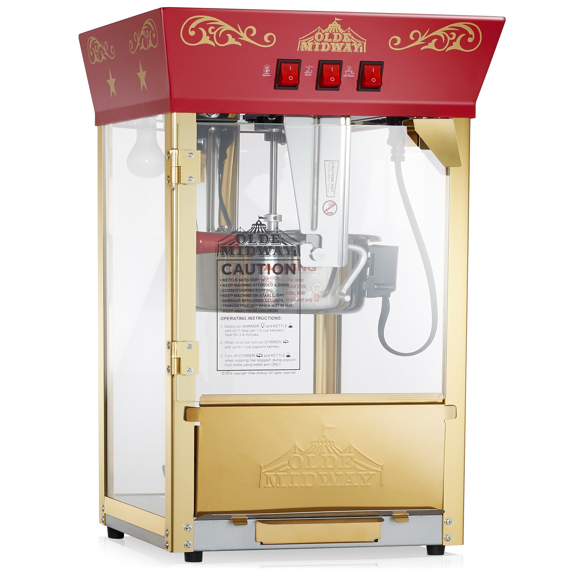 Movie Theater Popcorn Machine with 10 oz. Kettle, Red - Olde Midway Old fashioned movie time popcorn machine