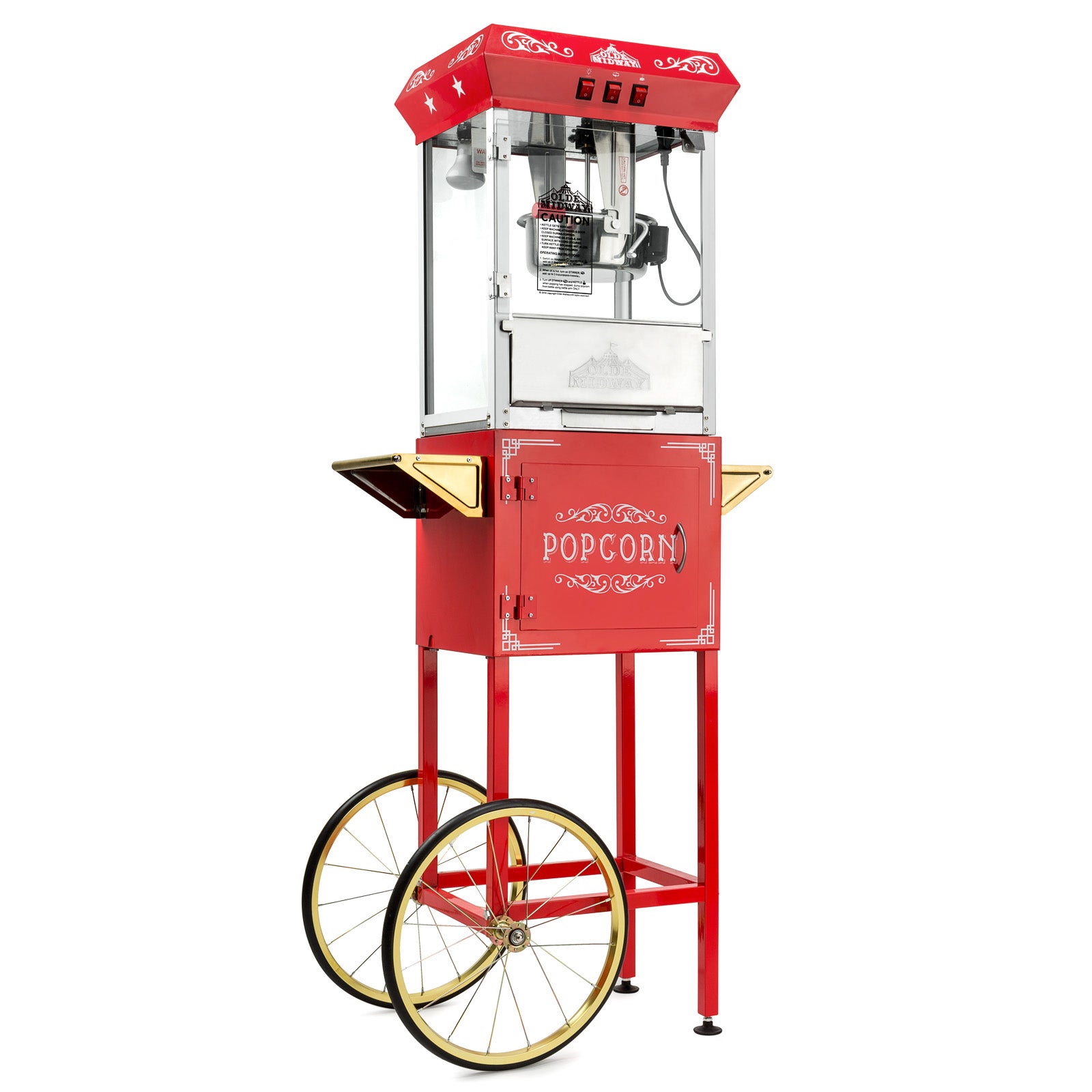 Vintage Popcorn Machine with Cart and 10 oz. Kettle, Red - Olde Midway