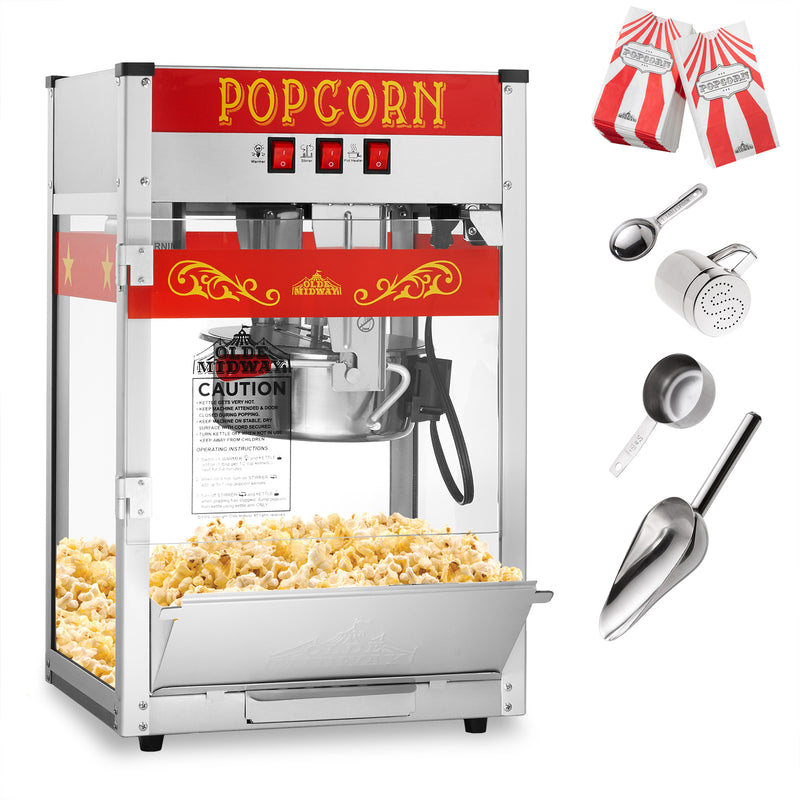 8oz Stainless Steel Popcorn Machine with Stand & Cart - Red