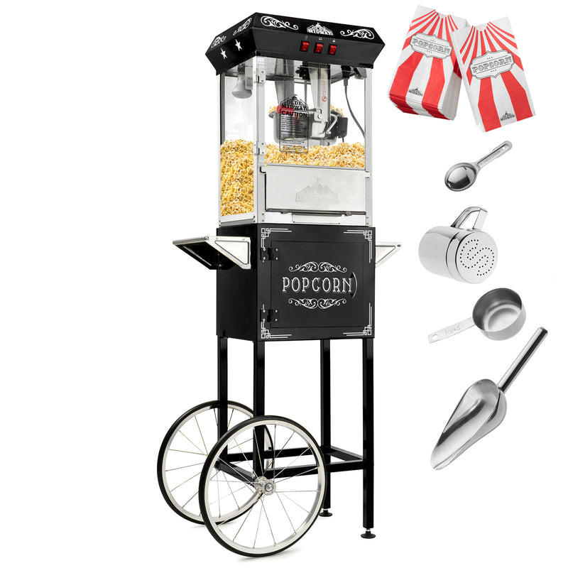 Vintage Popcorn Machine with Cart and 10 oz. Kettle, Black - Olde Midway