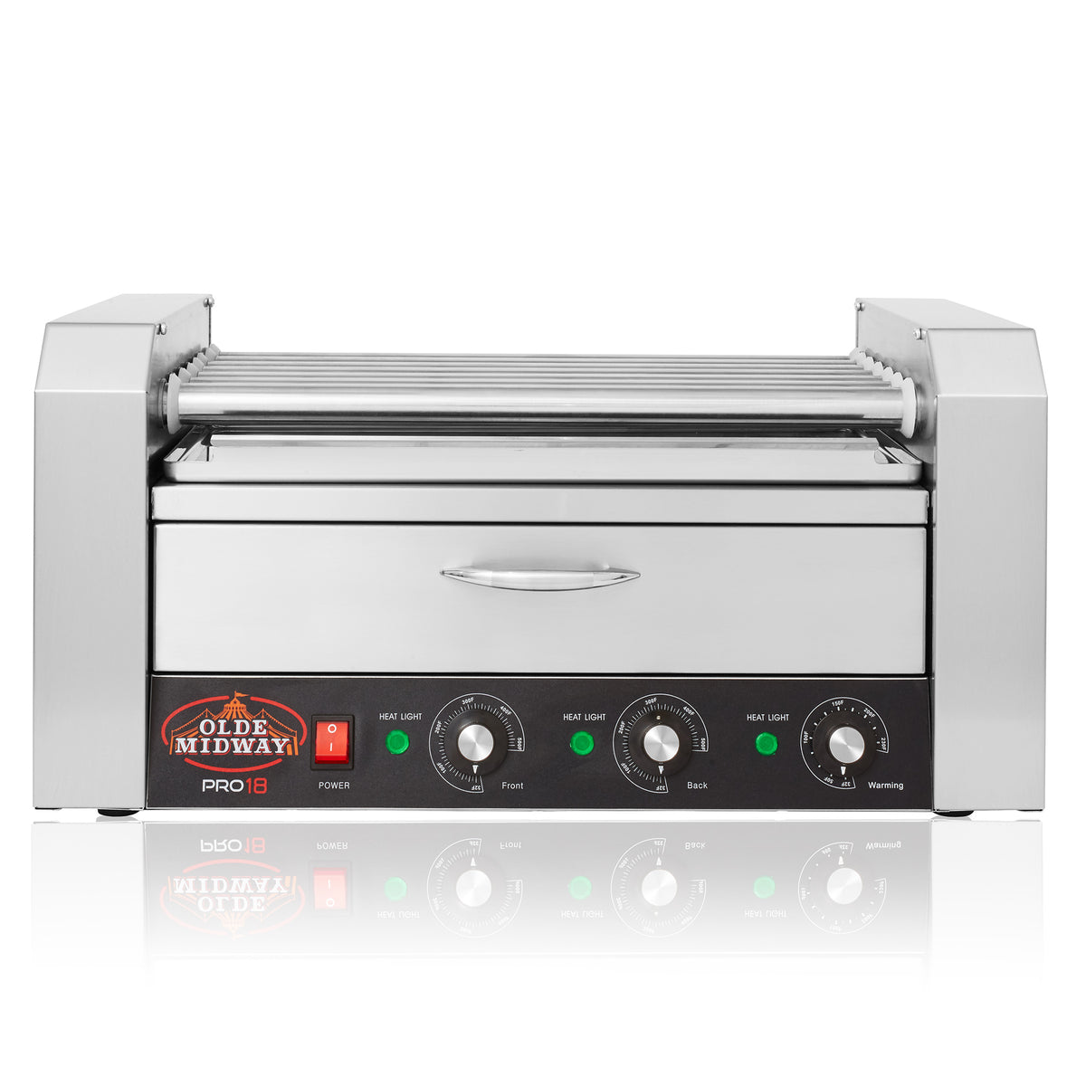 PRO18 Hot Dog Roller Machine with 7 Rollers with Bun Warming