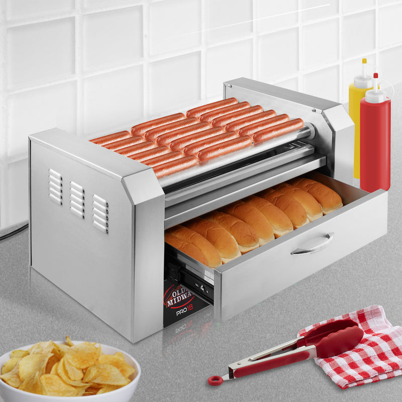 Royal Catering Hot Dog Grill - 9 Rollen - Wärmeschublade - Edelstahl Royal Catering Hot Dog Grill - 9 Rollen - Wärmeschublade - Edelstahl
