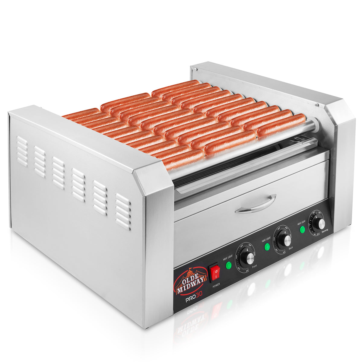 PRO30 Hot Dog Roller Machine with 11 Rollers with Bun Warming
