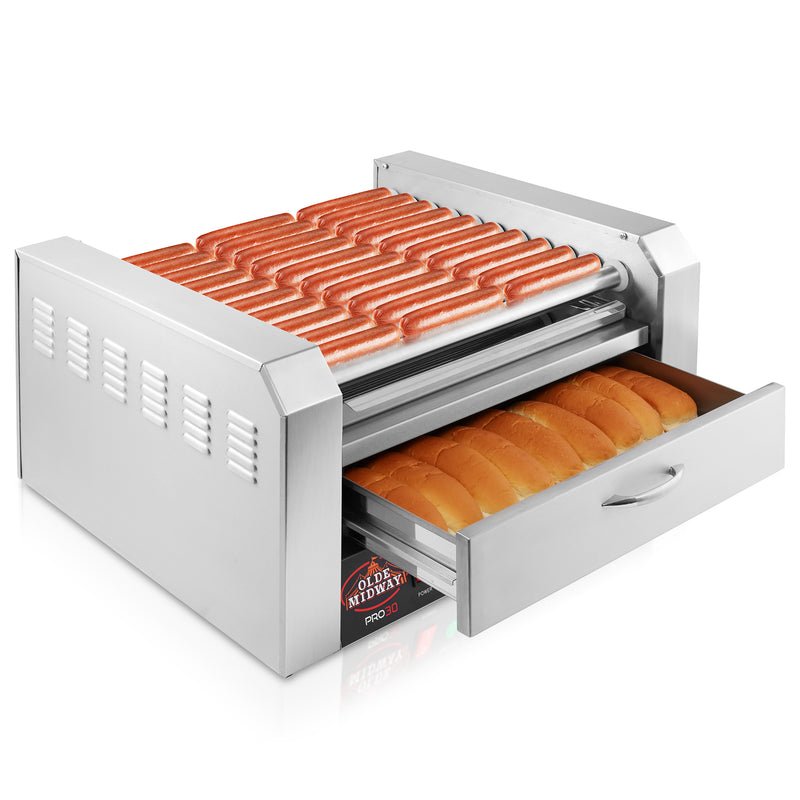 ROVSUN 30-Hot Dog Roller Grill & 11-Bun Warmer Combo – 2000W Electric Cooker With Cover