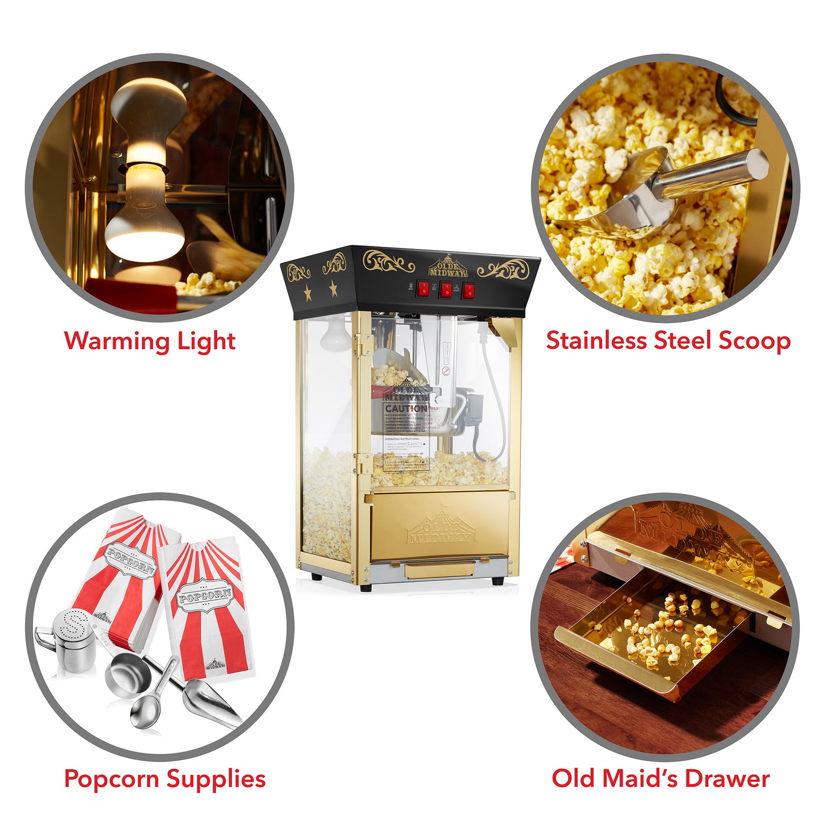 Movie Theater Popcorn Machine with 10 oz. Kettle, Black Olde Midway