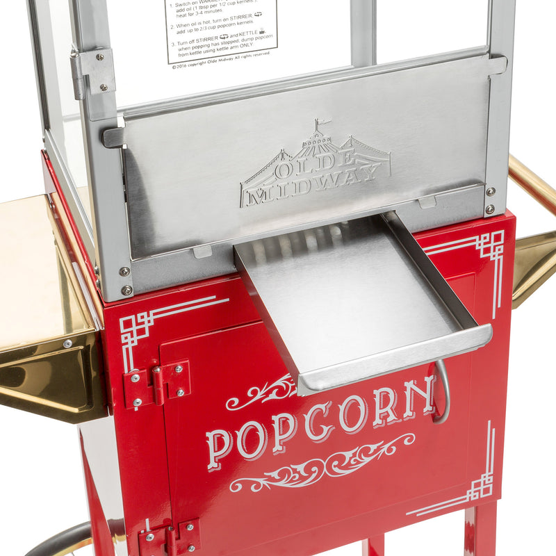 RIEDHOFF Commercial Popcorn Machine with Stand - Professional Cart Popcorn Maker Machine with 8 oz Kettle Makes Up to 60 Cups, with Lockers for Home